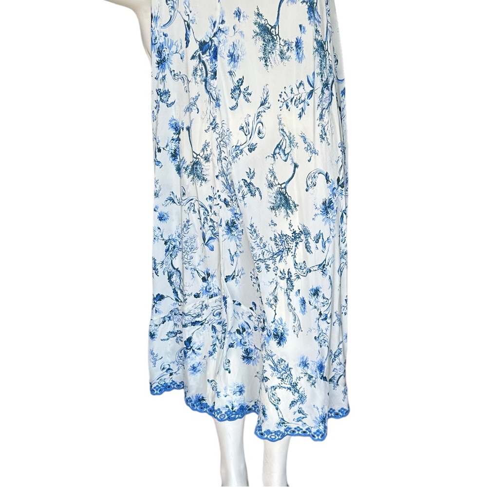 Johnny Was "Avalon Slip Dress" Blue & White Floral 100% Silk MIDI Dress XXS - Picture 10 of 14